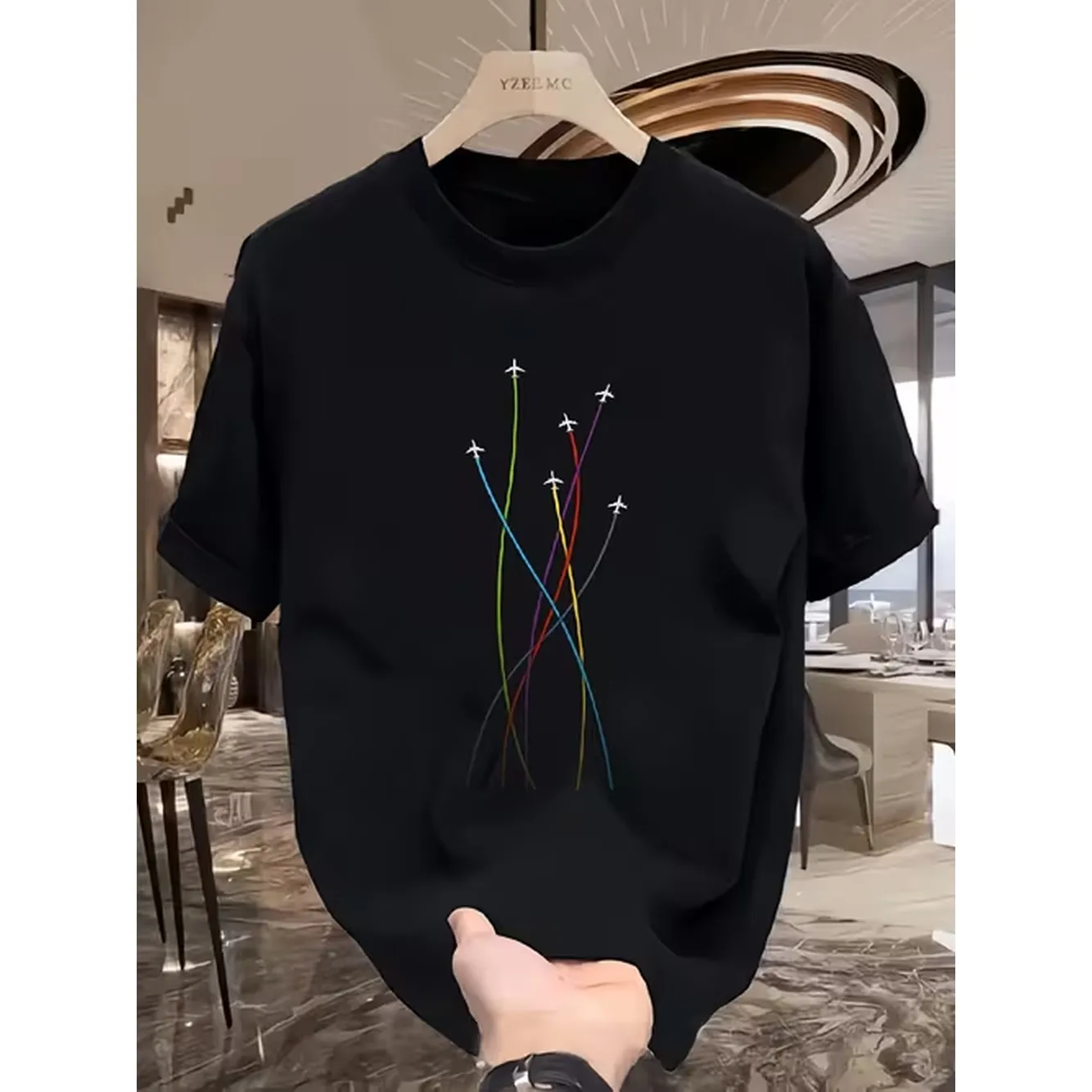 Colorful Airplane Printed Short Sleeved T Shirt