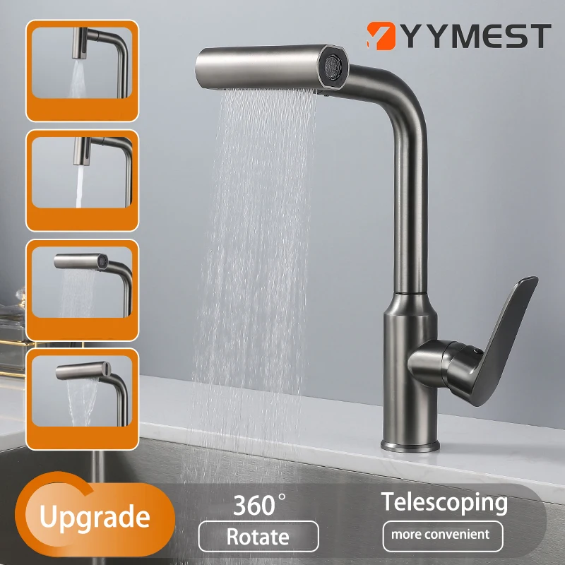 

3/4 Mode Kitchen Faucets Pull Out Rotation Waterfall Stream Sprayer Head Sink Mixer Hot Cold Single Hole Sink Wash Tap