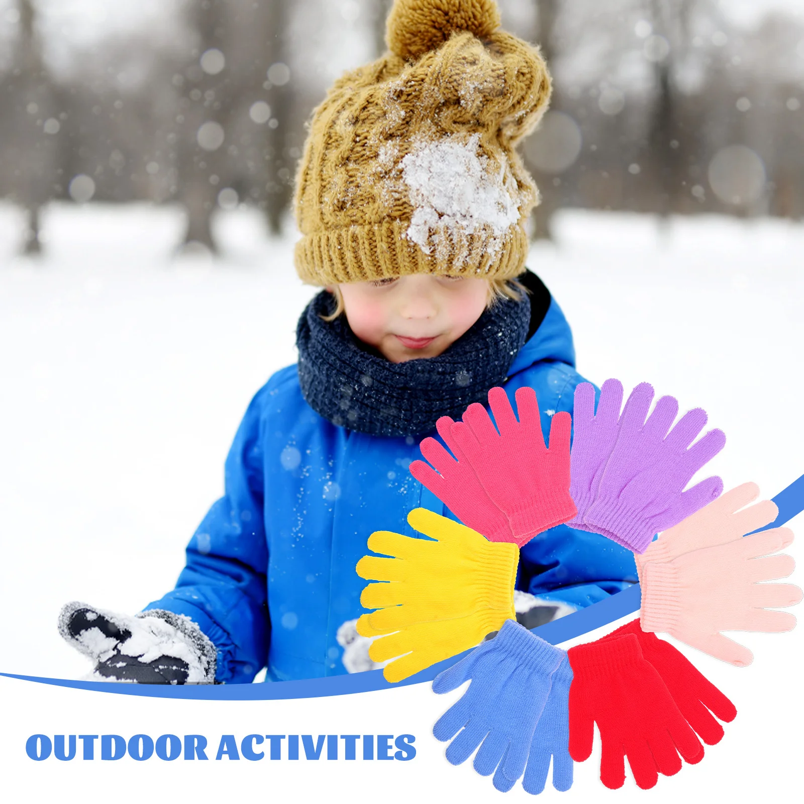 

6Pairs Warm Fleece Thermal Gloves for Kids Non-Skid Winter Finger Mittens for Outdoor Indoor Activities Children