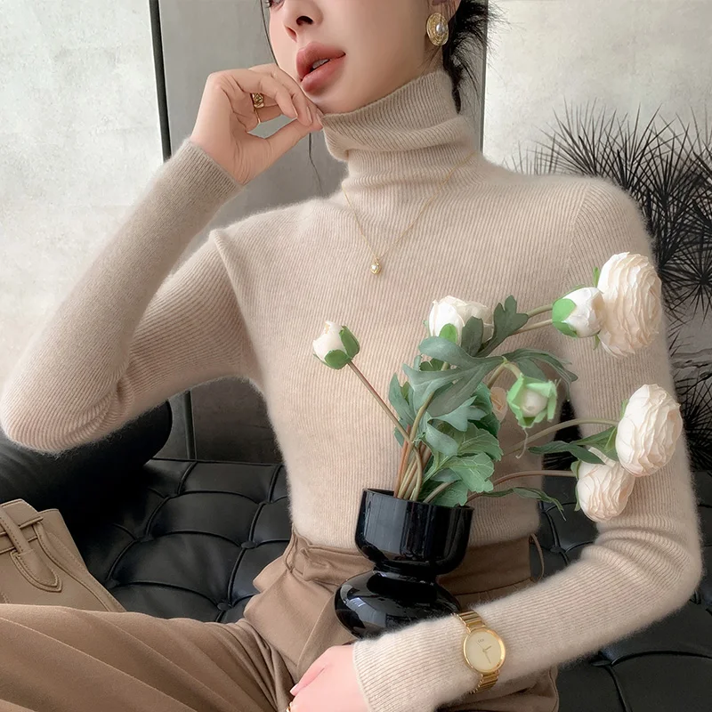 Pure Wool High Neck Knitted Base Shirt Women's Inner Wear Slim Fit Autumn Winter Sweater Seamless  Chinese Style