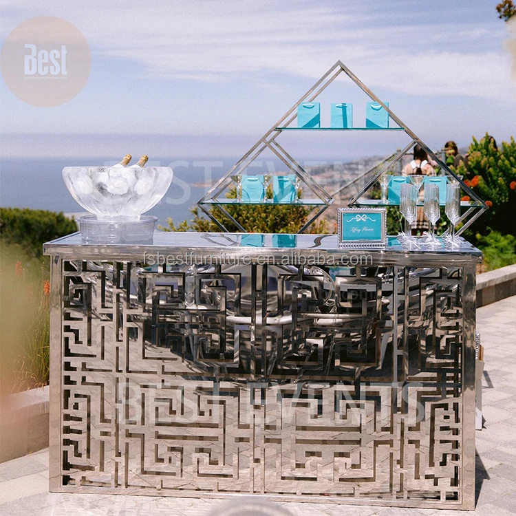 الحديثة الفاخرة الكروم الجدول بار الفولاذ المقاوم للصدأ الإطار الزفاف الحدث استئجار طاولة بار