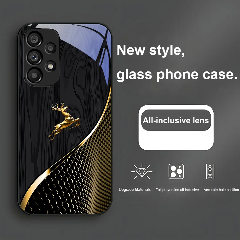 Elegant Wood Grain Deer For Samsung Galaxy S24 Plus S20 21 FE S23 Ultra S8 9 A70 72 73 50 51 52 53 Tempered Glass Phone Case