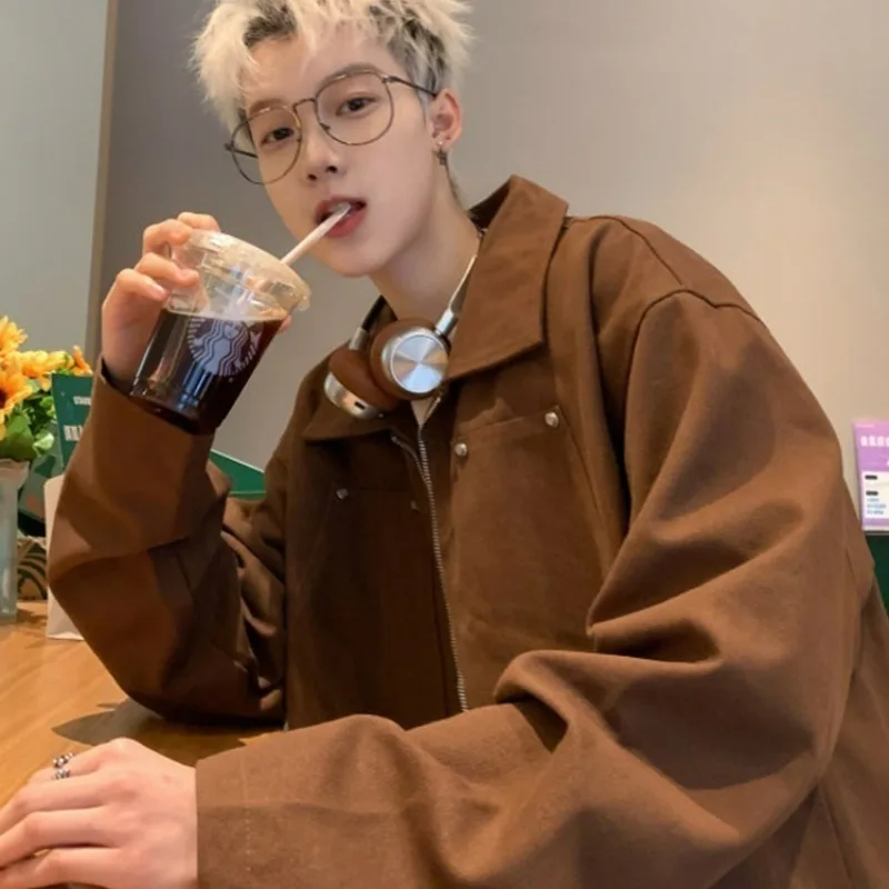 

Мужская куртка с лацканами в американском стиле ретро, весенне-осенняя свободная рабочая одежда, универсальная верхняя одежда, модный брендовый элитный повседневный топ, модный