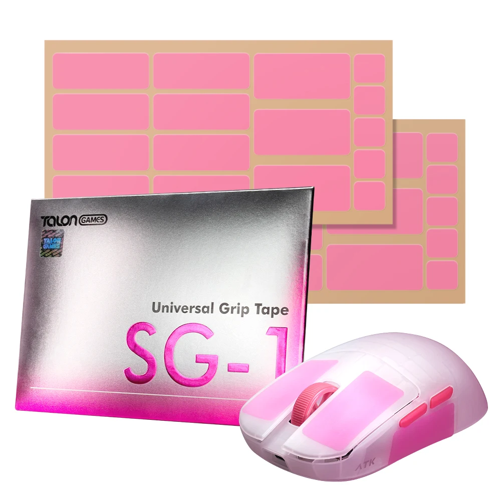 TALONGAMES Universal Clear Grip Tape, Ultra-Thin, SG-1 Series, Silicone, 0.27mm, Pre-cut, Universal, for Gaming Mouse ( Pink )