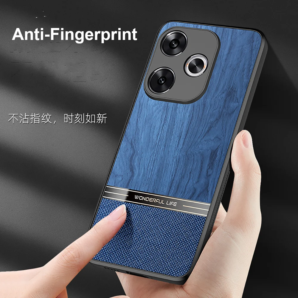 Custodia posteriore in pelle PU con motivo in legno morbido di lusso per Xiaomi Redmi Turbo 3 Cover Funda Redmi Turbo3 custodia protettiva per