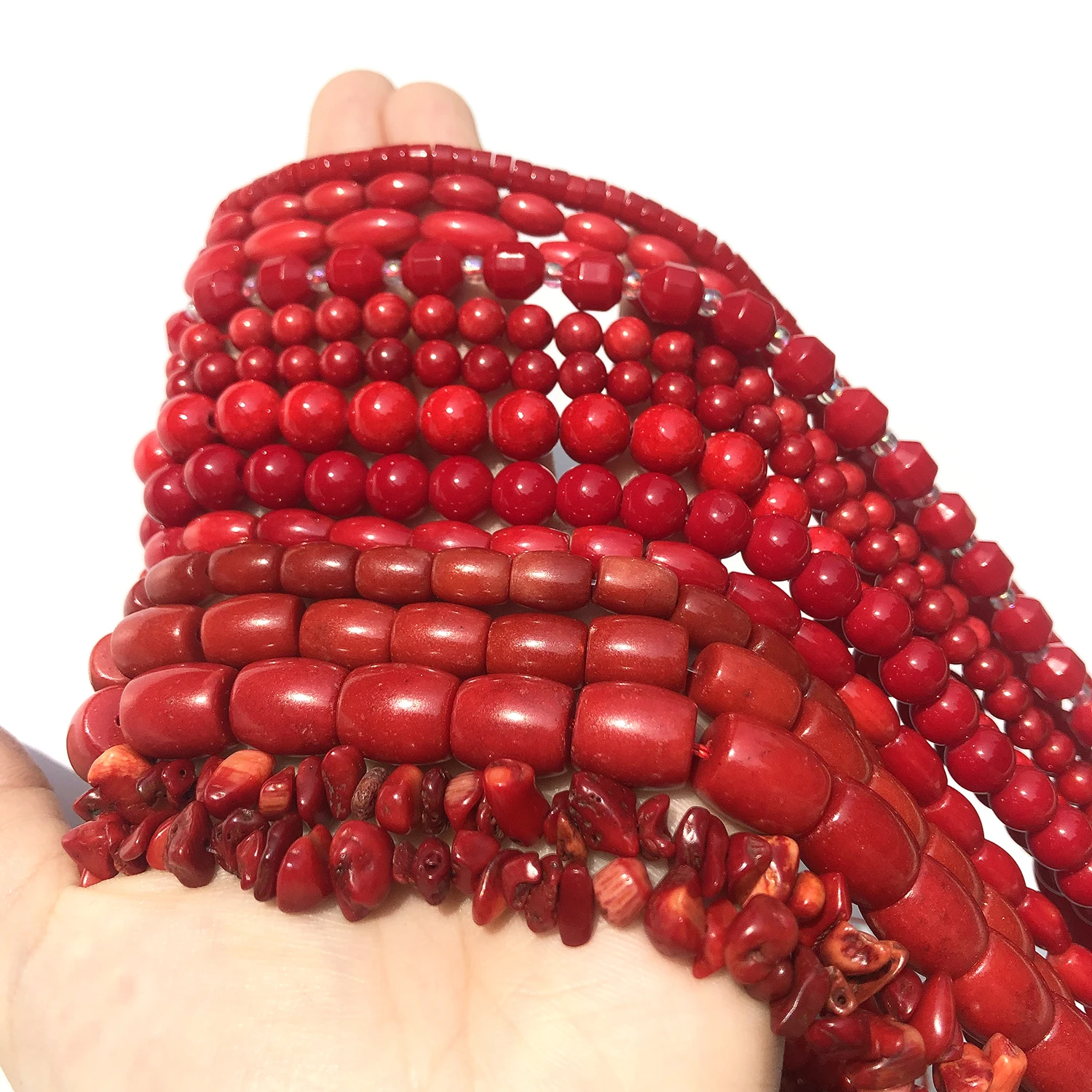 Natural Red Coral Gem Stone Irregular Chip Drum Drop Rice Round Loose Beads for Jewelry Making DIY Bracelet Necklace Handmade