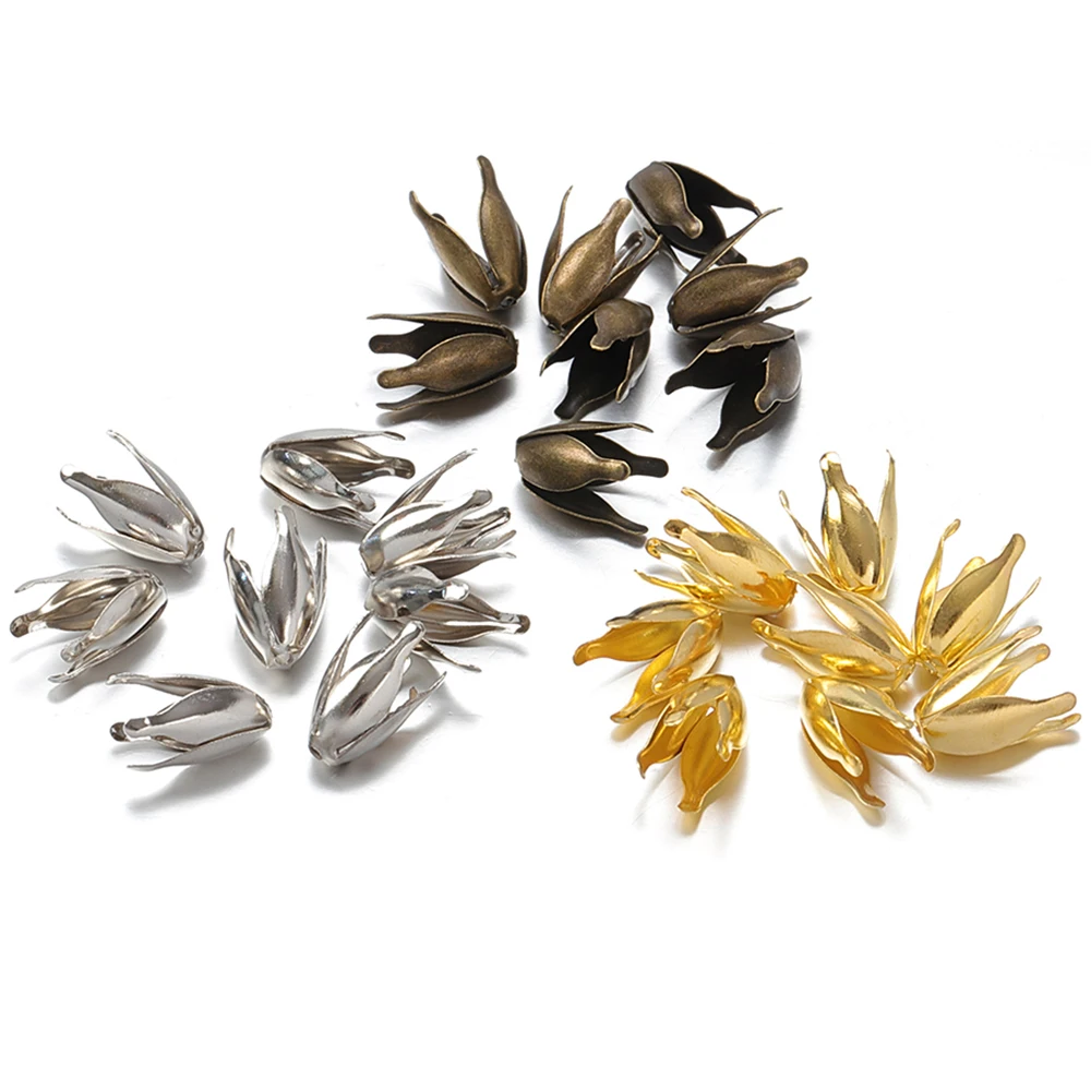 

100pcs 13mm Flowers Filigree Petal Beads Caps Gold Bulk End Spacer Beads Caps Findings For Jewelry Making DIY Crafts Accessories