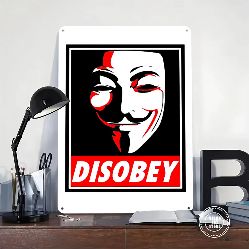 Anonymous Mask Disobey Metal Poster Perfect Gift for Fans Lovers Customized Wall Art Metal Sign for Home Decorations Funny Signs