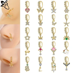 ZS 1 Piece 20G Trendy Hoop Nose Rings Women Moon Star Flower Pendant Septum Piercing Ear Helix Cartilage Piercings Jewelry 8MM