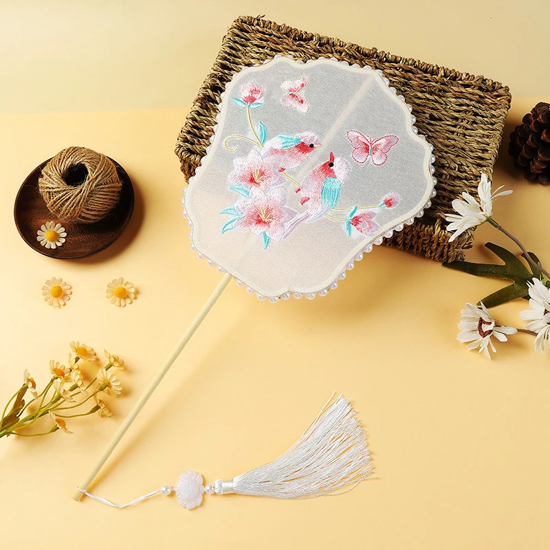 Chinese Style Embroidery Fan Decoration Fans with Ancient Style Long Handle Tassel Chinese Clothing Cheongsam Dance Hand Fan - Image 4