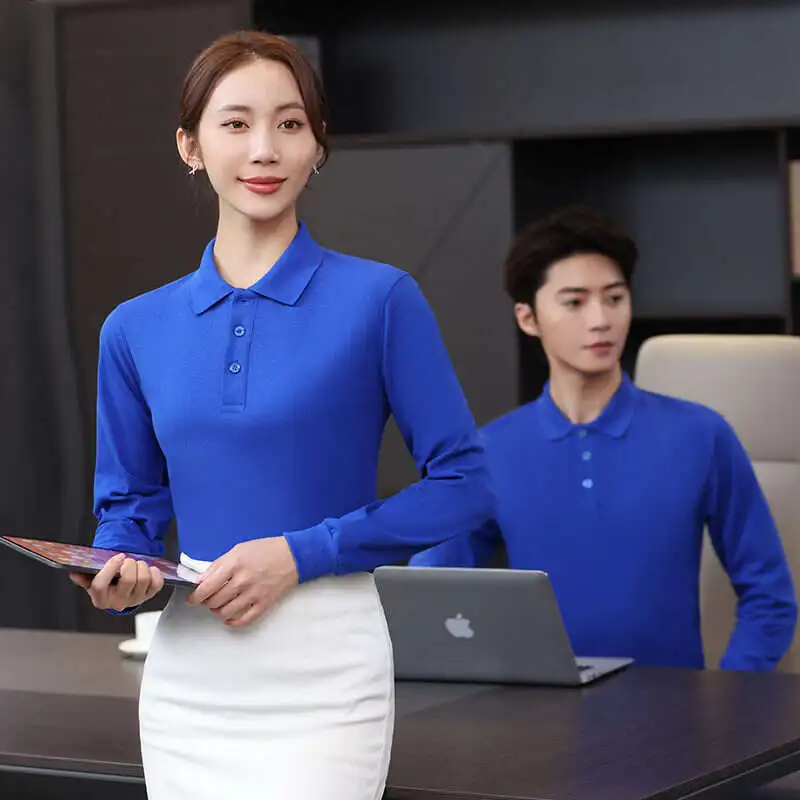 Lightning Delivery 240G Duoduo Cotton Solid Collar Long Sleeve Polo คุณภาพสูง Business Leisure Cultural Enterprise