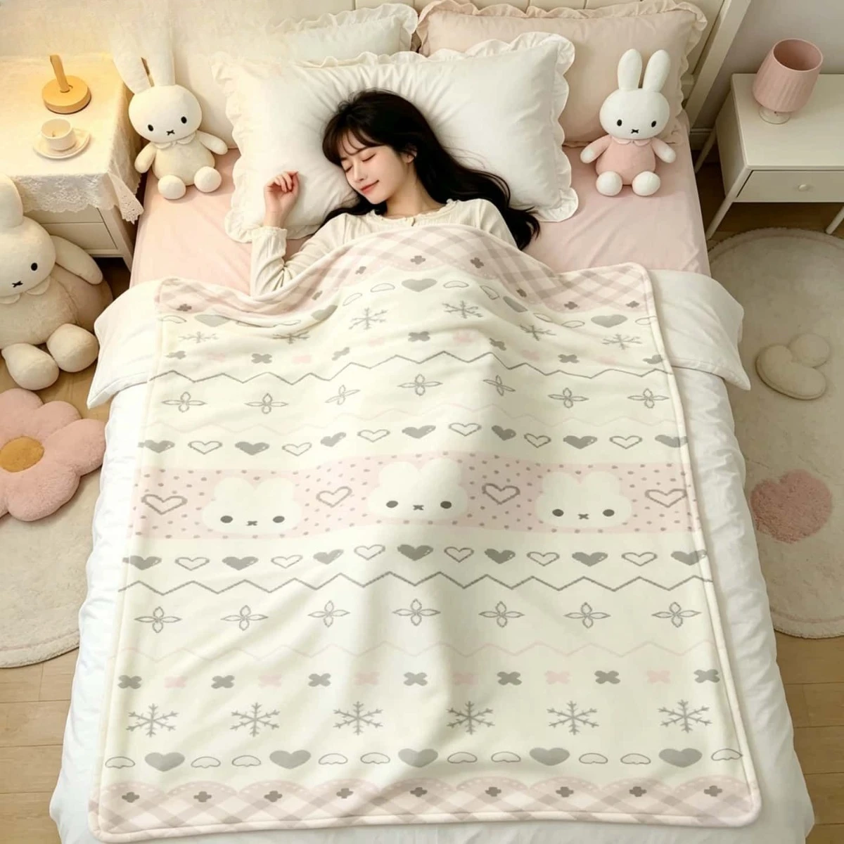 Kawaii Miffy Blanket Cartoon Miffy Rabbit Napping Blanket Summer Lightweight Flannel Office Home Dormitory Napping Blanket - view 4