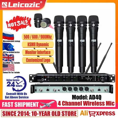 Leicozic micrófono inalámbrico profesional KSM11 KSM8 sistema de Radio micrófono de 4 canales auriculares micrófono Lavalier Microfono para escenario