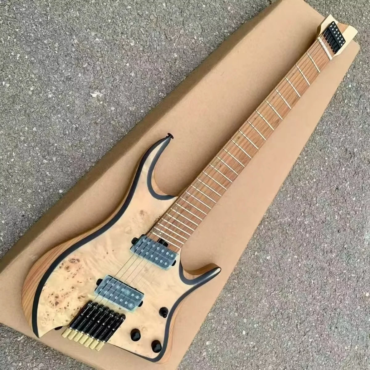 7 String Headless Electric Travel Guitar Design with Durable Ash Back/Side Material