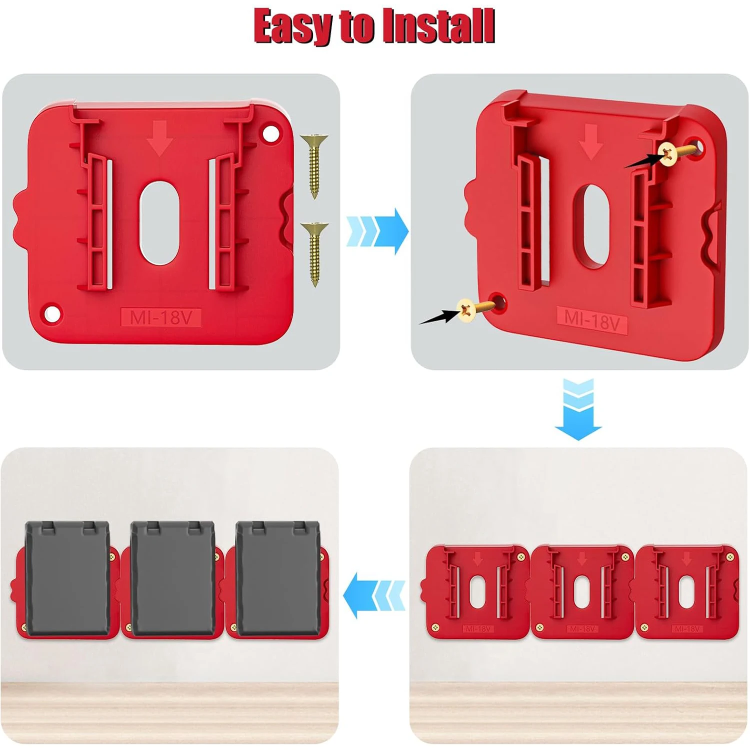 10er-Pack Batteriehalter für Milwaukee M18 18V Akku, Wandhalterung, Aufbewahrungsbox, Werkzeughalter für Regal, Transporter, Werkzeugkasten – Detail 5
