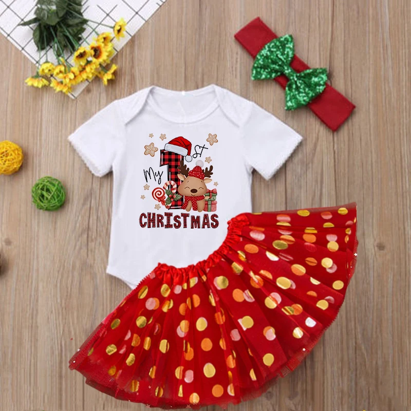 My First Christmas Newborn Baby Long Sleeve Romper Cartoon Deer Santa Printed Outfit Infant Baptism Bodysuit Clothes Xmas Gift