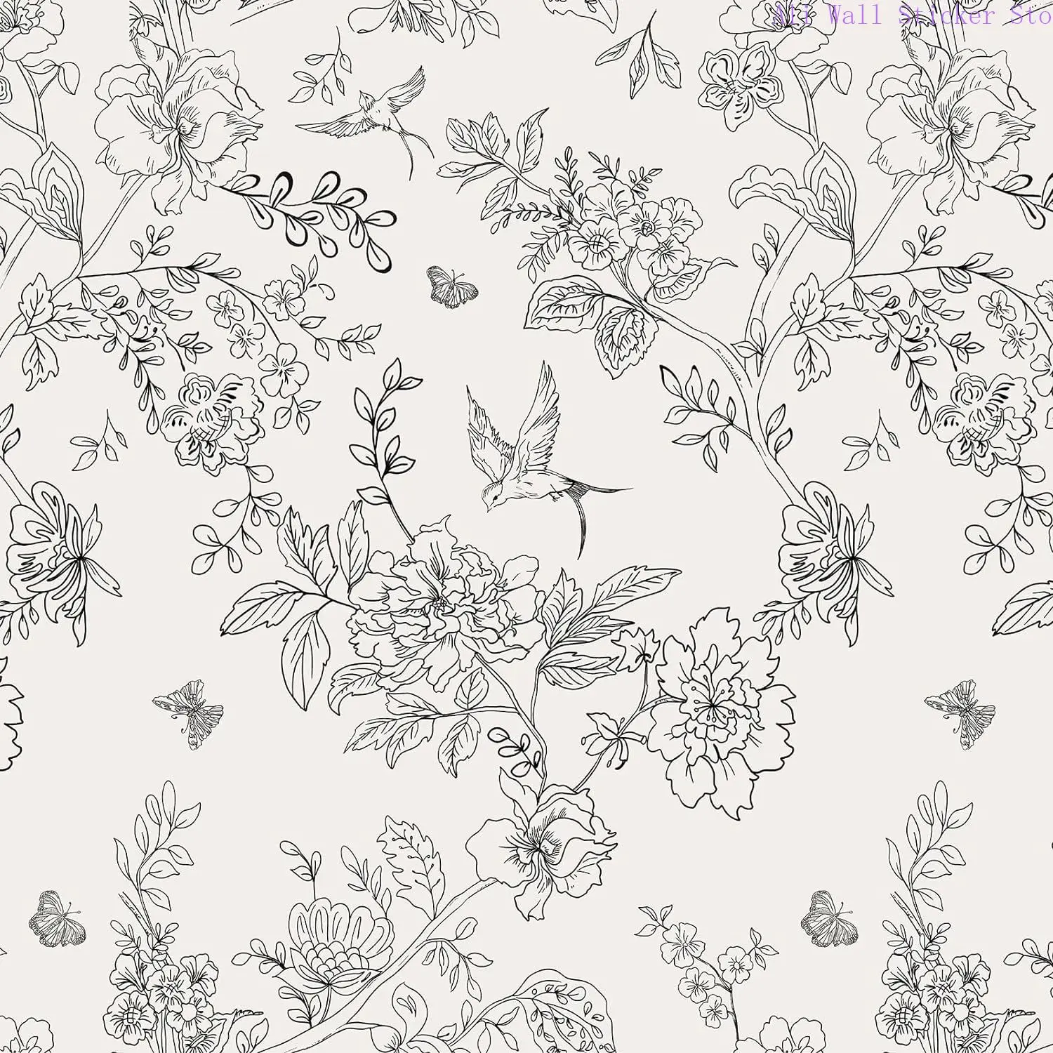 

Black and White Floral Wallpaper Peel and Stick Wallpaper Floral Contact Paper Flowers Birds Removable Self Adhesive Wallpaper