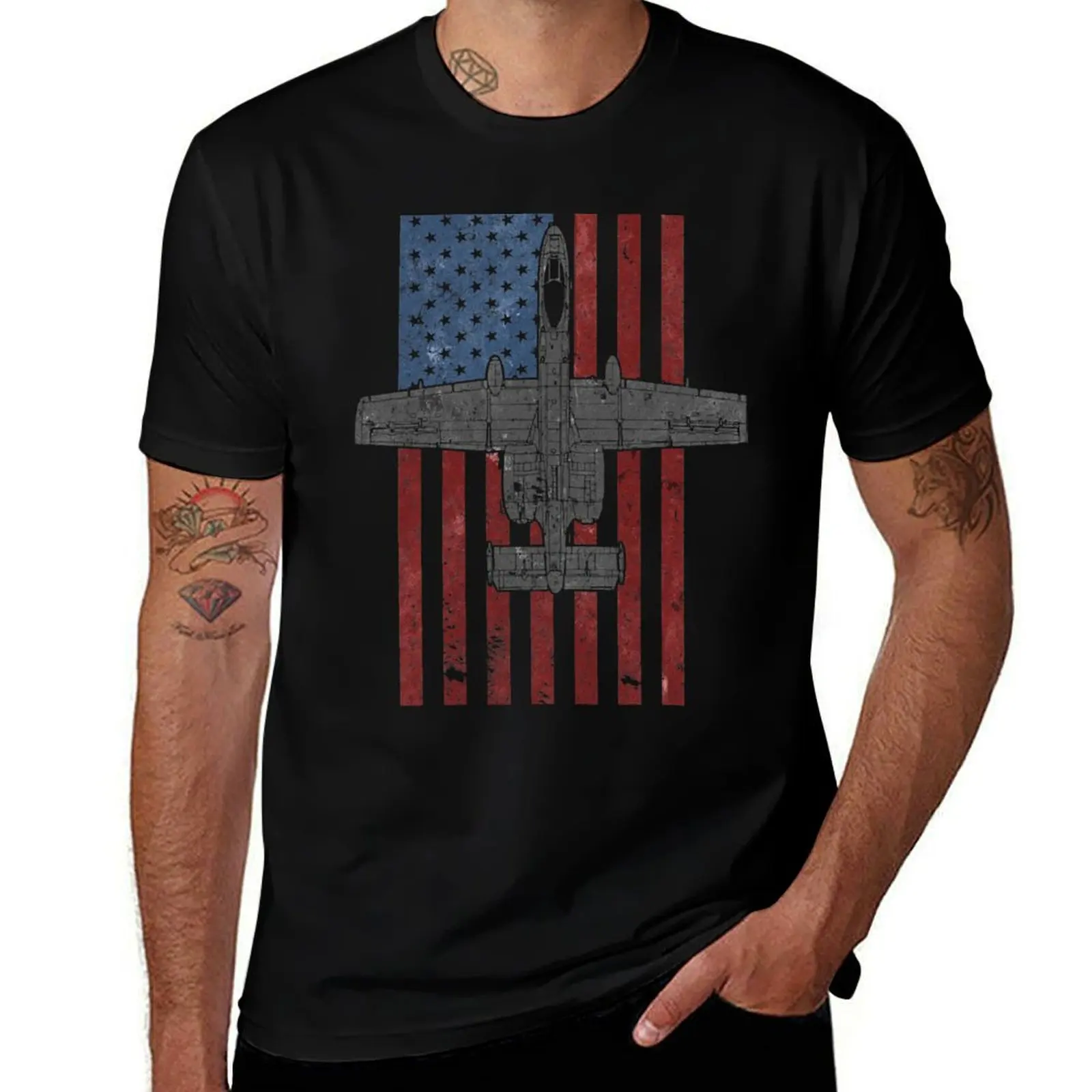 A-10 Thunderbolt II Warthog Vintage Flag T-Shirt Classic Crew Neck Cotton T-Shirt