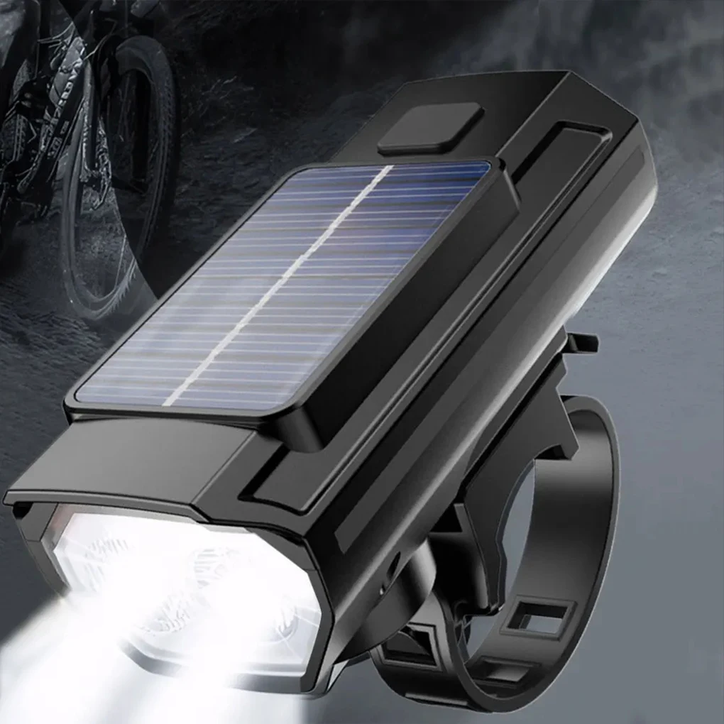 

Bicycle Lights Solar Power/USB Charging MTB Road Bike Front Lamp Waterproof LED Cycling Lantern with Horn Bicycle Accessories