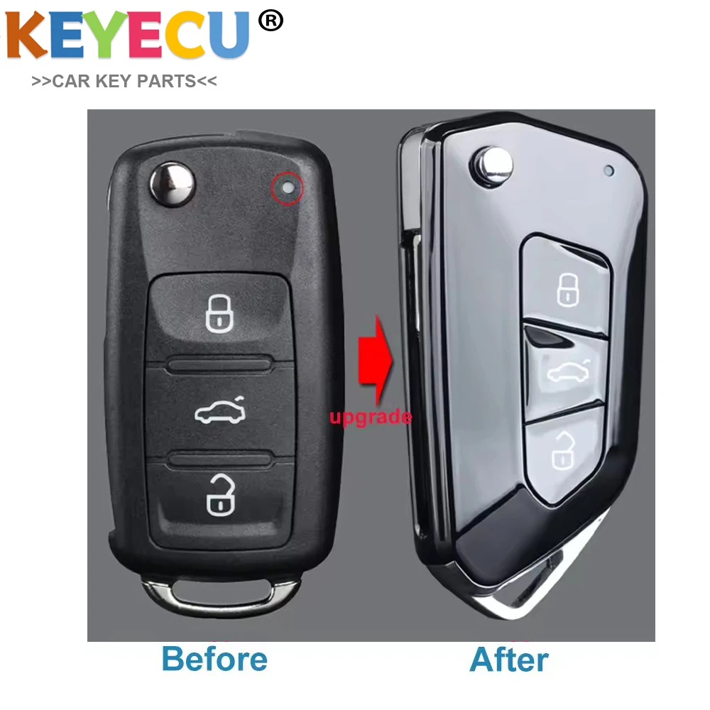 KEYECU-carcasa de llave de coche con tapa modificada, repuesto 202AD/L/H para VW Polo Tiguan Jetta Golf Skoda Seat, cubierta de llave remota con tapa