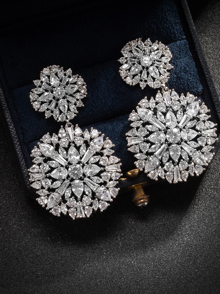 baroque-style-super-shiny-diamond-snowflake-women's-fashion-simple-elegant-bridal-ear-jewelry-alloy-embedded-artificial-gemstone