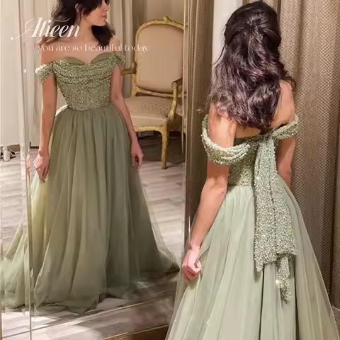 Green Prom Dress for Women Handmade Sequins Luxury Woman Party Dress Party Evening Elegant Luxury customized Celebrity Robe