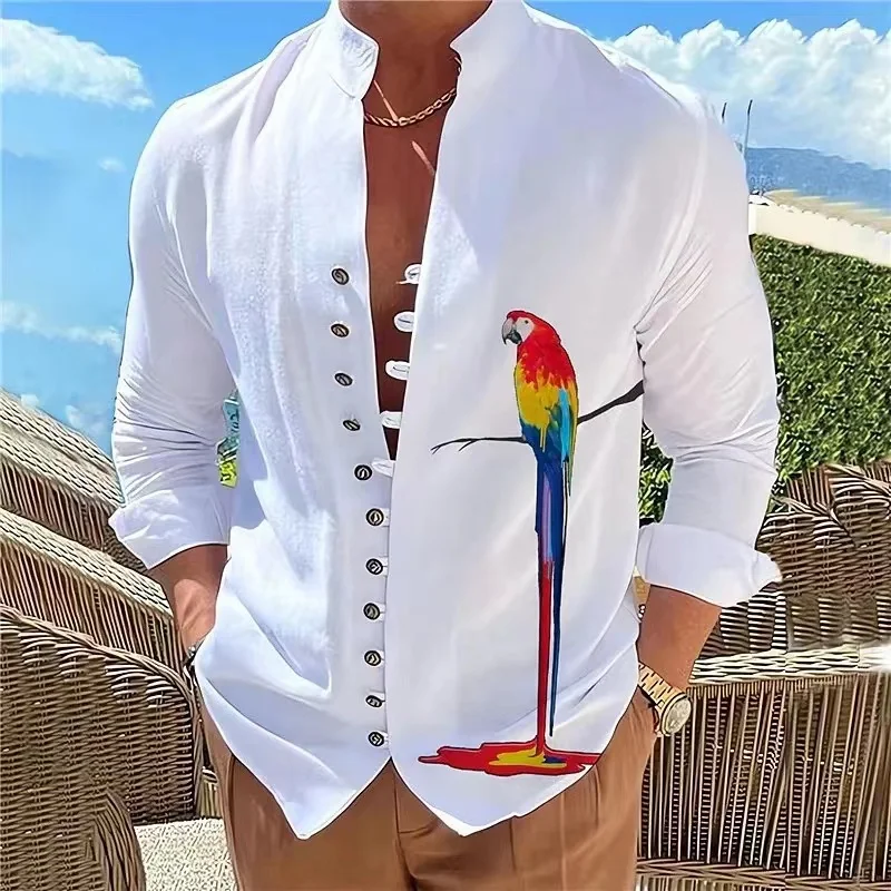 

Vintage Mens 2025 Linen Shirts Long-Sleeved Stand Collar Casual Tops Spring Summer Fashion Men Clothing Retro Shirt Ropa Hombre