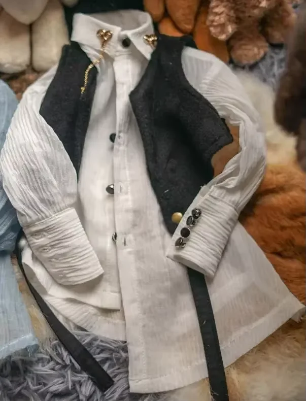 D03-P421-1 子供手作りおもちゃ 1/4 1/3 叔父人形 DD BJD/SD 13 17 popo68 アクセサリー黒白ベストシャツスーツ 2 ピース/セット