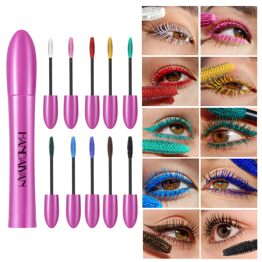 Mascara di seta colorato 5D Bianco Nero Crema Lunghezza Mascara arricciante allungante ispessimento colorato impermeabile e non agglomerante