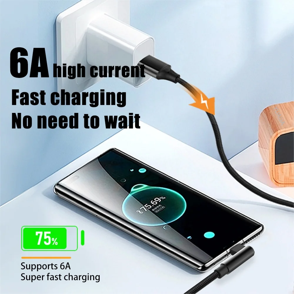 6A Elbow USB To Type-C Fast Charging Cord 1M/2M/3M/5M/8M Super Long Extension Phone Cable For iPhone 15 Samsung Xiaomi OnePlus