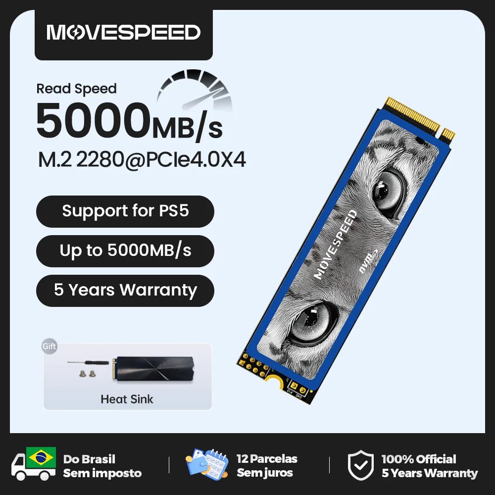 MOVESPEED SSD NVMe M2 2280 5000 برميل/الثانية 1 تيرا بايت قرص صلب داخلي الحالة الصلبة M.2 PCIe 4.0 SSD محرك لأجهزة الكمبيوتر المحمول PS5