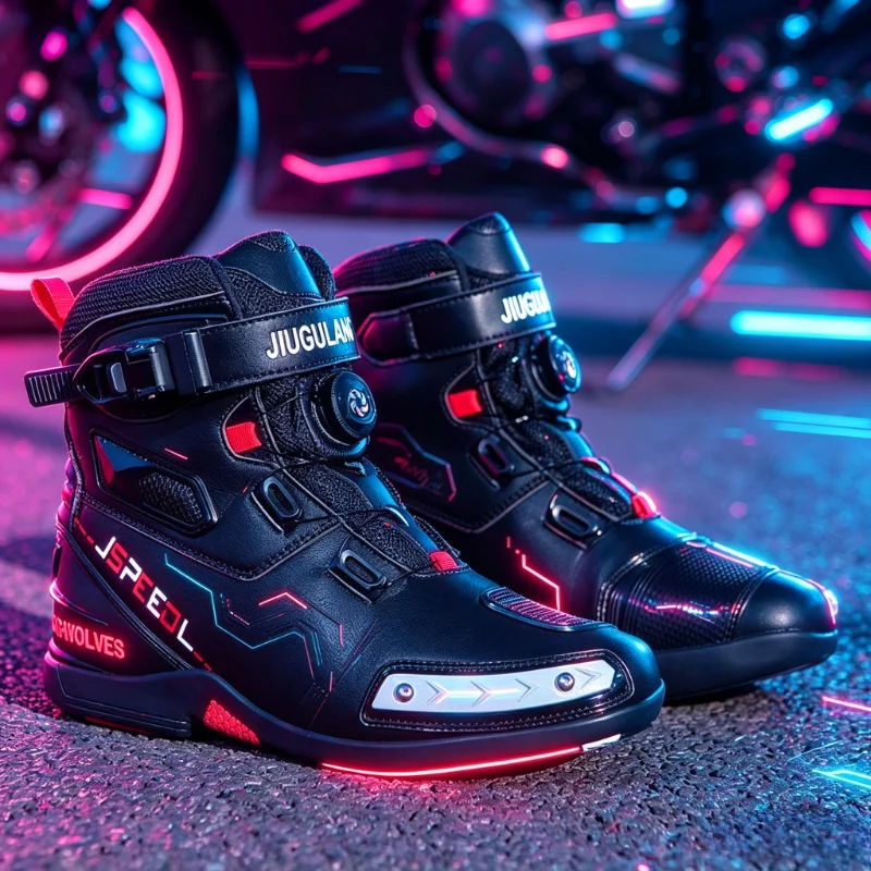 JG-wolf Men Motorcycle Shoes Waterproof Botas Moto Anti-Slip Rubber Sole Racing Adventure Motocross Boots Riding Protective Gear