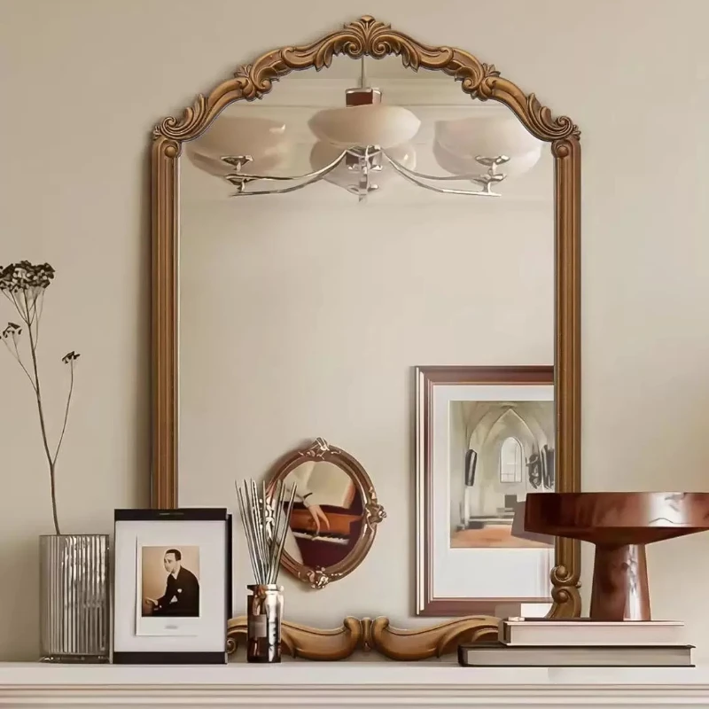 Espejo Dorado de Lujo, Estilo Vintage, Espejo Moderno para Baño de Niñas, Espejo de Maquillaje para Tocador, Espejo Decorativo para Sala de Estar