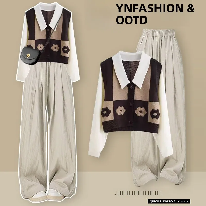 

Милый повседневный свитер большого размера, комплект из двух предметов, свободный крой, женские осенние утягивающие повседневные брюки с высокой талией