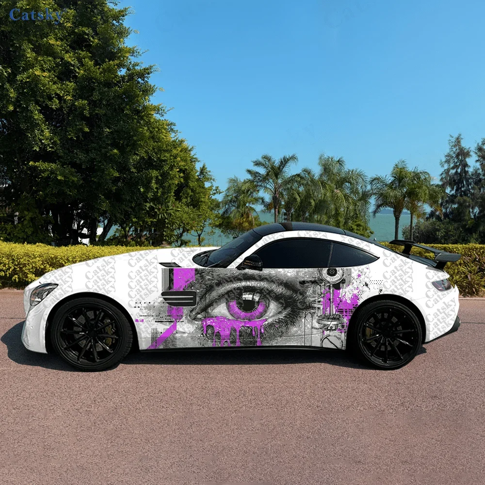 Red Eye Gothic Art Car Side Sticker Decoration,PVC Waterproof Scratch Resistant Decal,Car Protection,Auto Accessories Gift
