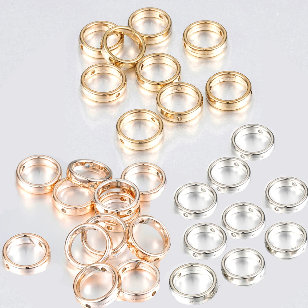 50 sztuk 15mm okrągła ramka owinięty koralik podwójny otwór pierścień koraliki dystansowe czapka do tworzenia biżuterii DIY bransoletka akcesoria naszyjnikowe