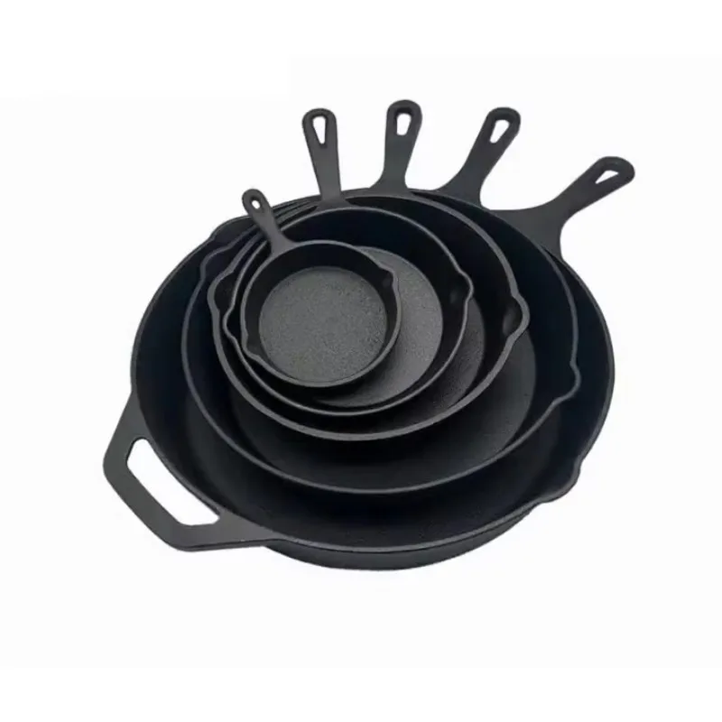 

Multi-size kitchen integrated cast iron flat fried kitchen egg/steak frying pan round cookware frying pan set