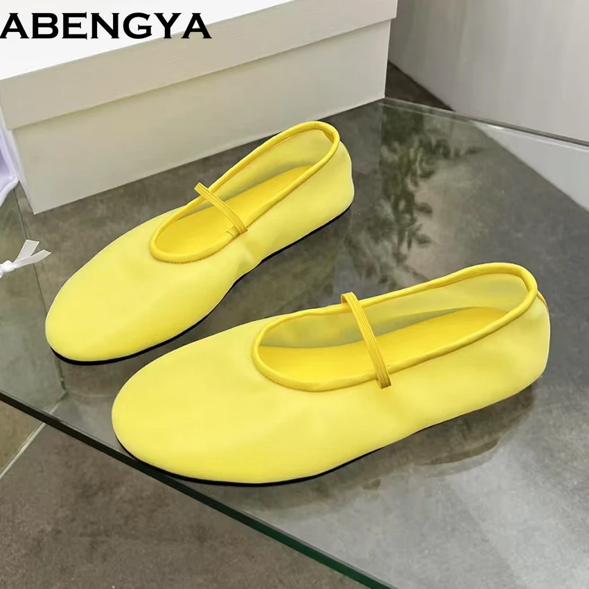 

Summer Flats Ballet Shoes For Women Breathable Mesh Round Toe Loafers Elastic Band Dance Single Girl's Shoes