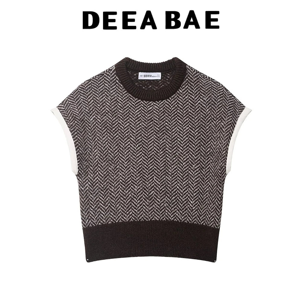 

DEEABAE Sweater vest women's autumn and winter new style French knit inner short sleeveless camisole top