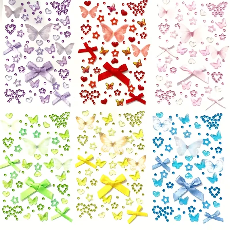Niedliche Schmetterlings-Edelstein-Aufkleber, selbstklebend, DIY-Dekoration, glitzernde Strass-Aufkleber, Gesichtsaufkleber, Make-up-Dekor, Strasssteine – Detail 6