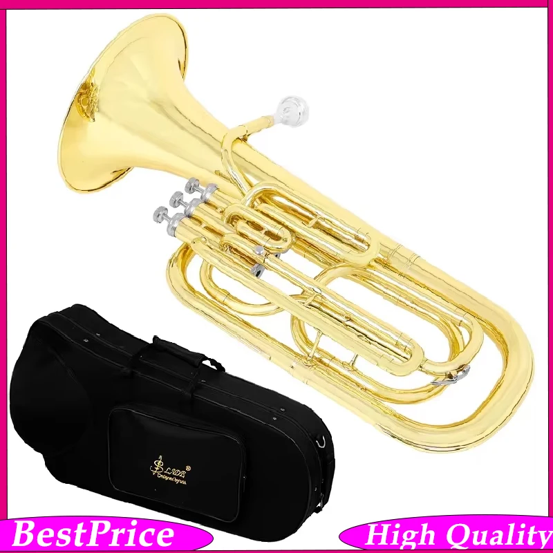 SLADE Bb Euphonium – 3-Key Vertical Valve Brass Horn with Gold Lacquer Finish, Includes Hard Case Mouthpiece & Full Starter Kit