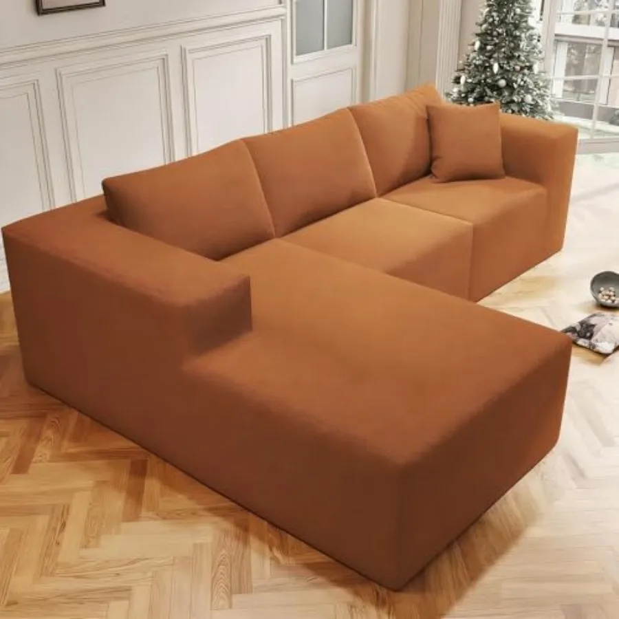 

108" Cloud Sectionl Couch with L-Shpe Chise Boneless Couch 4 Set Modern Modulr Sof Deep Set Pillows Memory Fom Upholstered Couc
