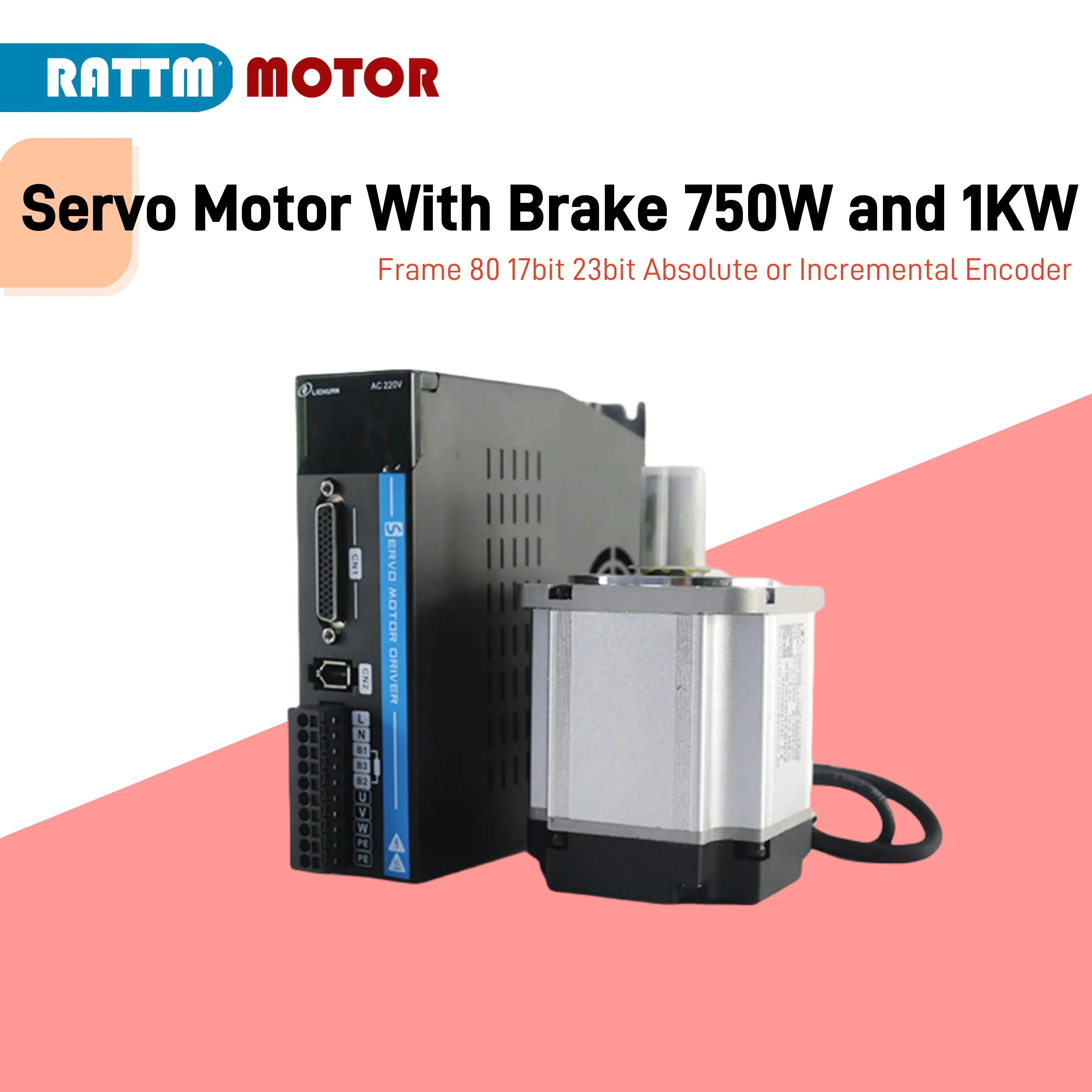 Servo Motor With Brake 750W and 1KW Servo Driver Motor Frame 80 17bit 23bit Absolute or Incremental Encoder for CNC machine