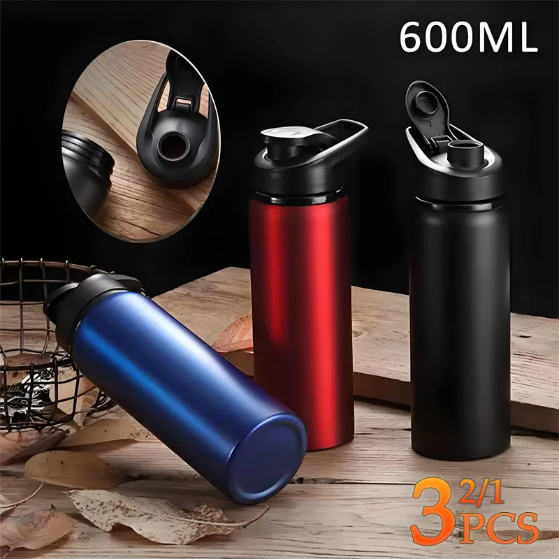 1-3PCS Stylish Portable Stainless Steel  Sports Water Bottle Leisure Bike Riding Drinking Water Bottle Outdoor Sport Travel Cup