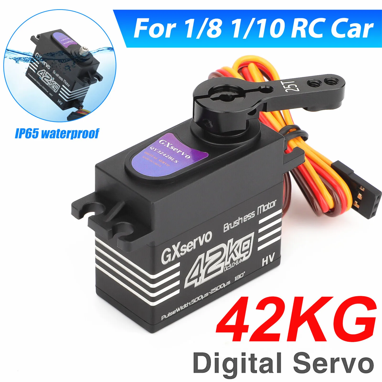 Brushless Motor 180° Metal Gear High Torque Digital Servo 42KG with 25T Metal Servo Arm for 1/10 1/8 RC Car Robot Boat Truck view 3