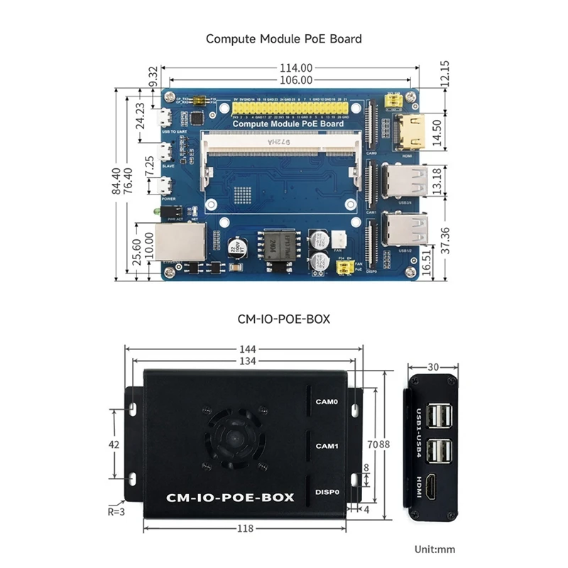 وحدة الحساب Poe Board + حافظة + مجموعة مروحة لـ Raspberry Pi CM4S CM3 3Lite 3 + 3 + Lite لوحة توسيع وحدة الحساب