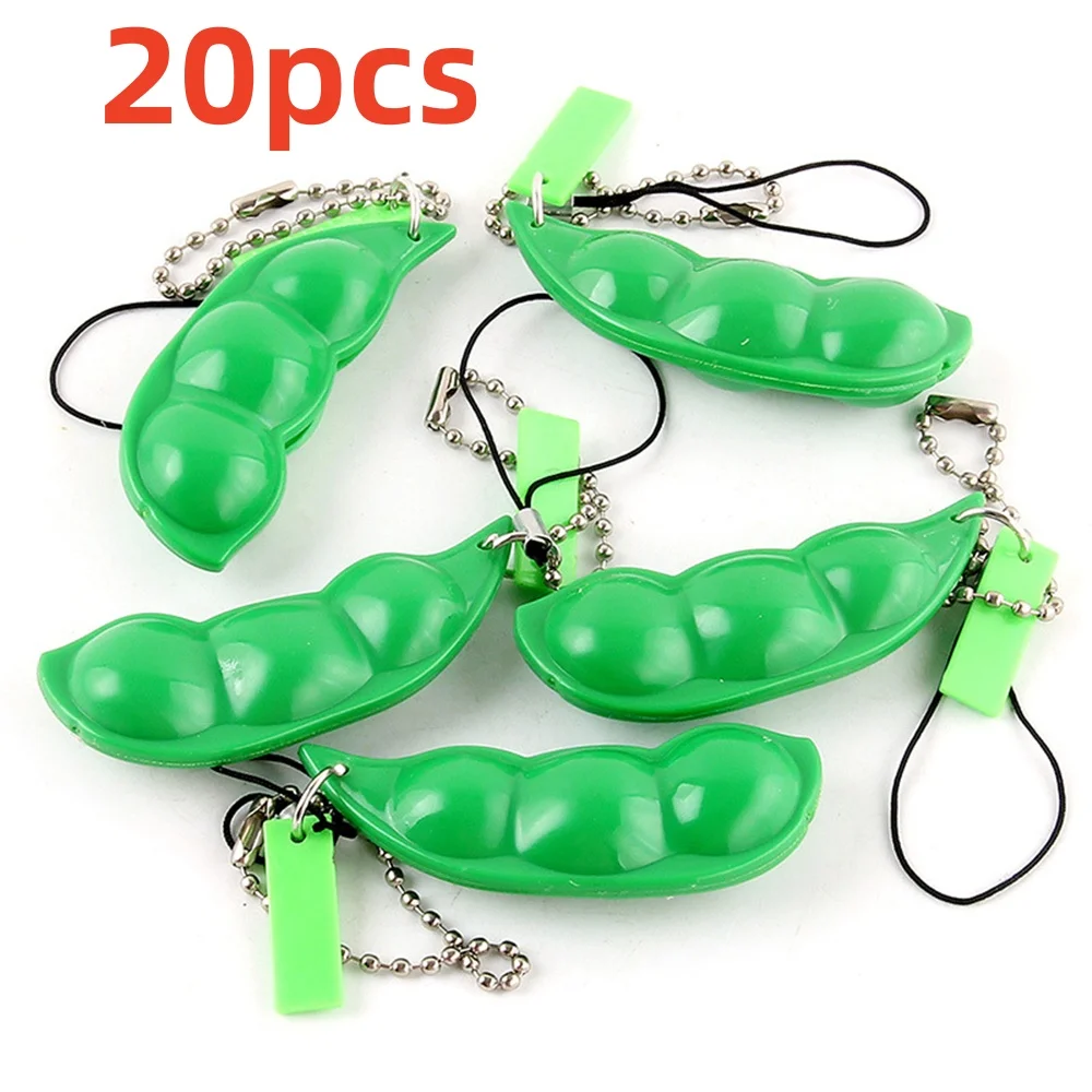2–20 Stück Zappelspielzeugtasche Portachiavi Stressabbau Edamame Spielzeug Squeeze Erbse Schlüsselanhänger süßer Stress Erwachsenenspielzeug Schlüsselanhänger