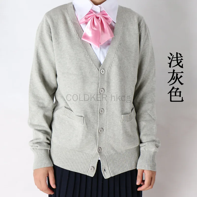 Navy Blue Women\'s Cardigan School Uniform Sweater V Neck Button Down Knit Japanese Cardigan Coat with Pockets Cosplay Sweater