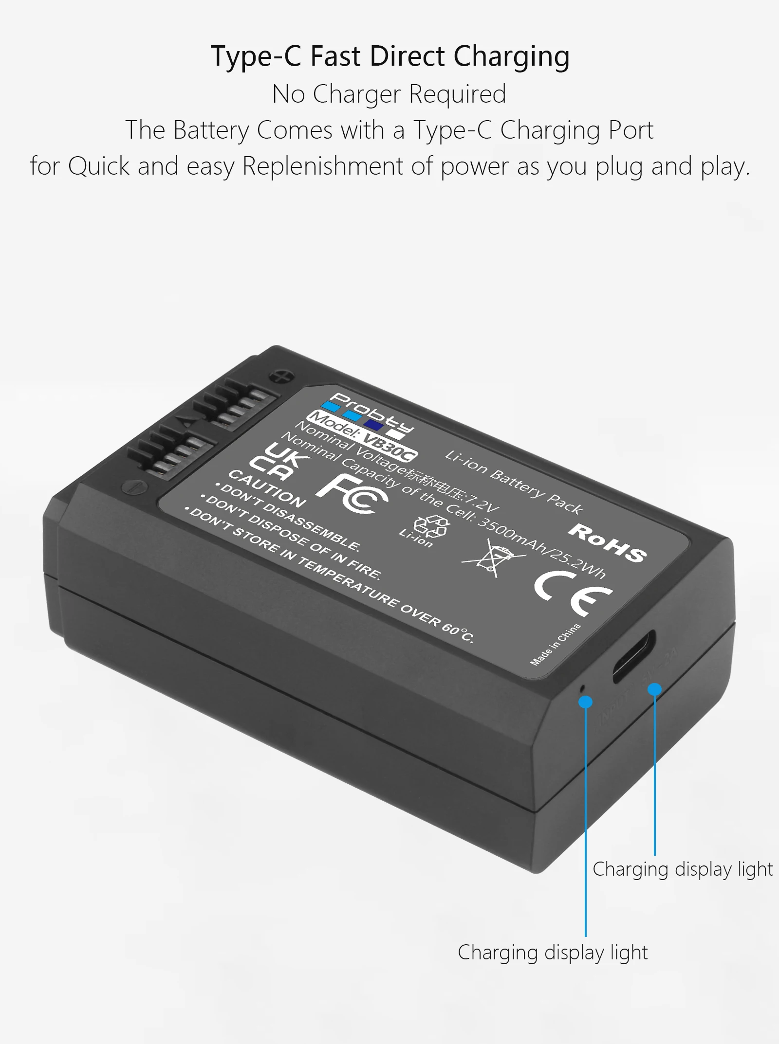 3500mAh VB30 Flash Liion Battery With Type-c Charge For Godox V1Pro V860lll VIS V1C V100N V100S, for VB30 Speedligh Flash