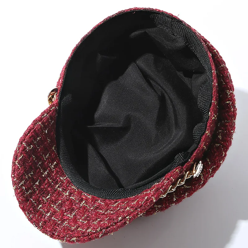 Beret Women's Spring and Autumn Winter Collection Korean Edition Ins Versatile Navy Hat Chain Women Fashion Flat Top Caps